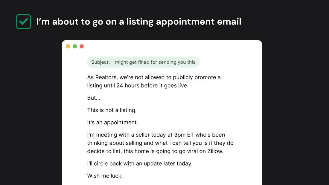 The pre-appointment email to your database